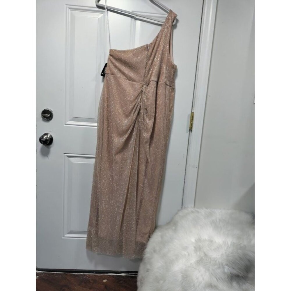 Glamour Womens Midi Dress Rose Gold One Sleeve Casual Polyester SZ 14 - Picture 5 of 16
